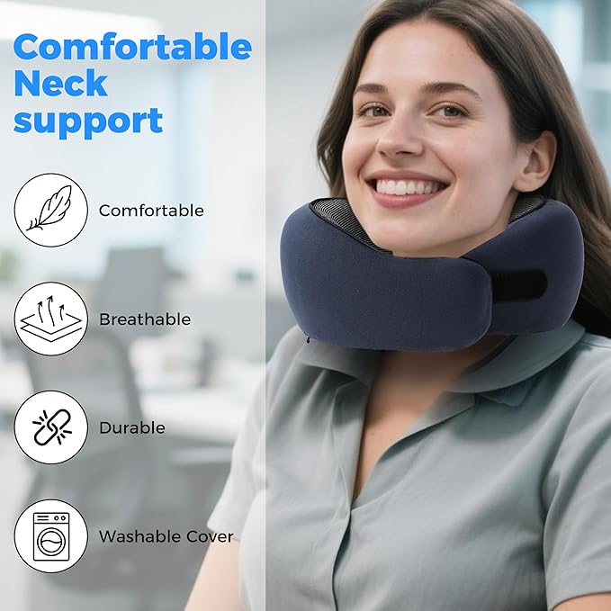 Travel Pillow,Travel Neck Pillows for Airplanes,Comfortable Breathable Cover,Memory Foam 360 Degree Support Stowable Pillows,Ideal Accessory for Sleeping Offices and Cars(Navy Blue)