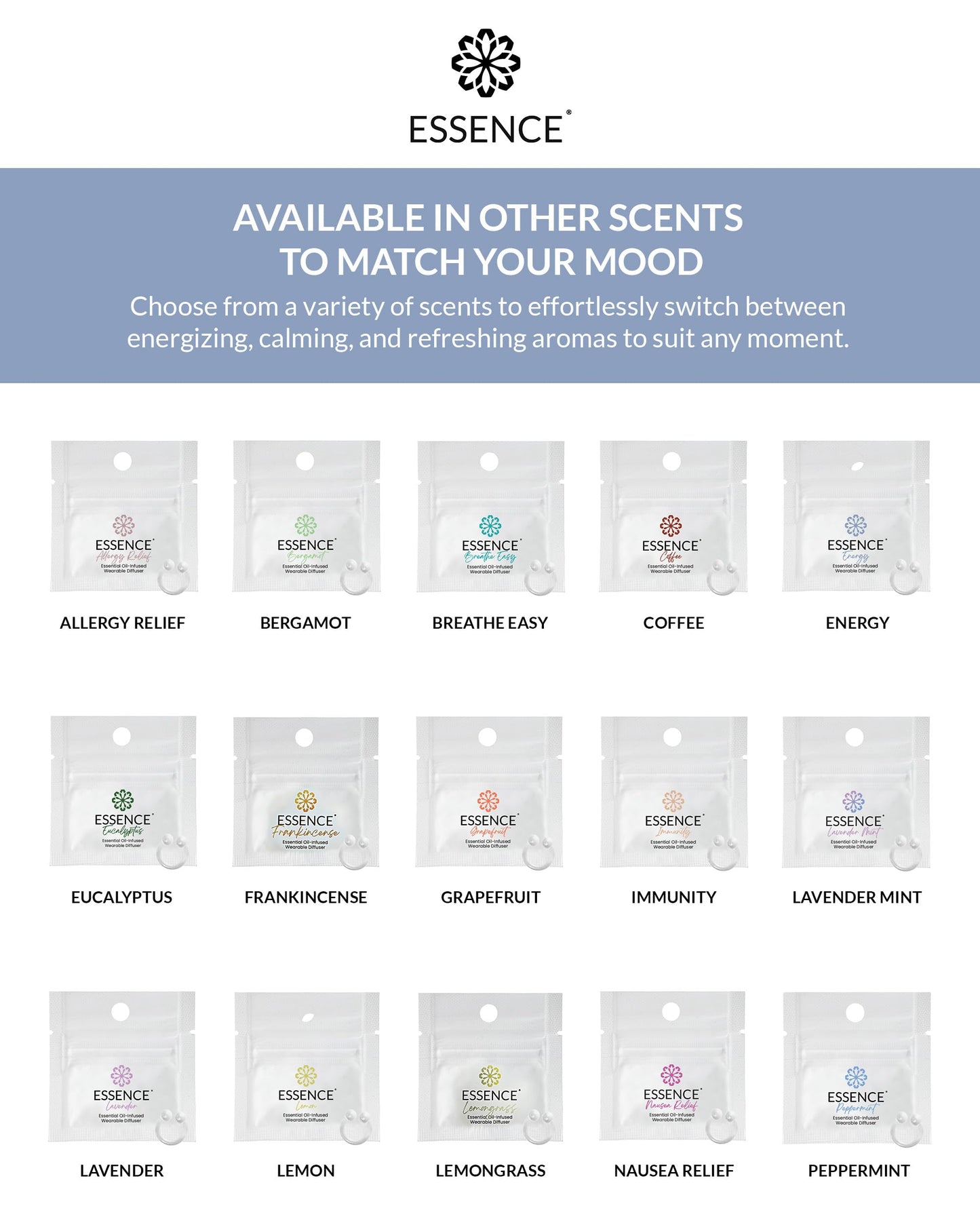 Essence Wearable Aromatherapy Nasal Diffuser – Energy Blend Essential Oil Nose Ring – Personal Scent Clip for Travel, Work & Everyday Use – Made in USA (3 Pack)