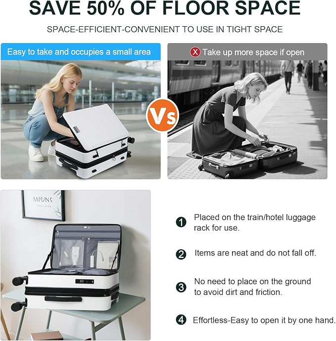 KROSER Carry On Luggage with Spinner Wheels & Built-in TSA Lock, Expandable Top Loading Hard Shell Suitcase Large Capacity Durable Rolling Luggage with USB Port, Carry-On 20-Inch, White