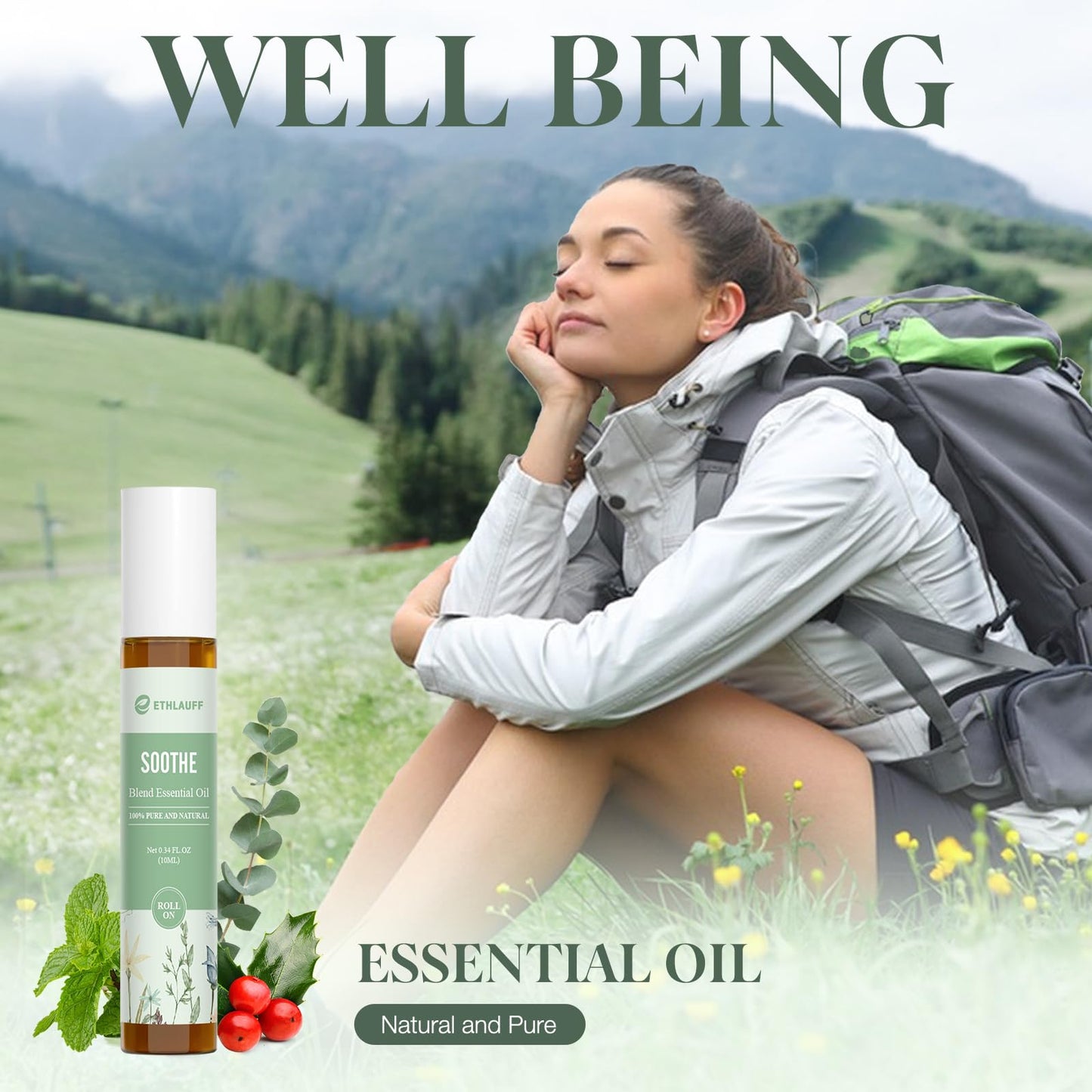 Ethlauff Essential Oil Roll On Set, (Calm,Renew,Dream,Head Relief), Aromatherapy Roll On Blends for Massage, Body Care & Home Use, Stress Relief Gift Men & Women