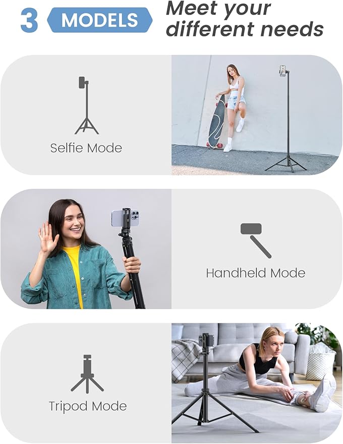 86'' Phone Tripod & Selfie Stick, Tripod for iPhone with Detachable Remote, Portable Phone Tripod Stand for Video Recording, Travel Tripod for Cell Phone, Compatible with Smartphones, DSLR