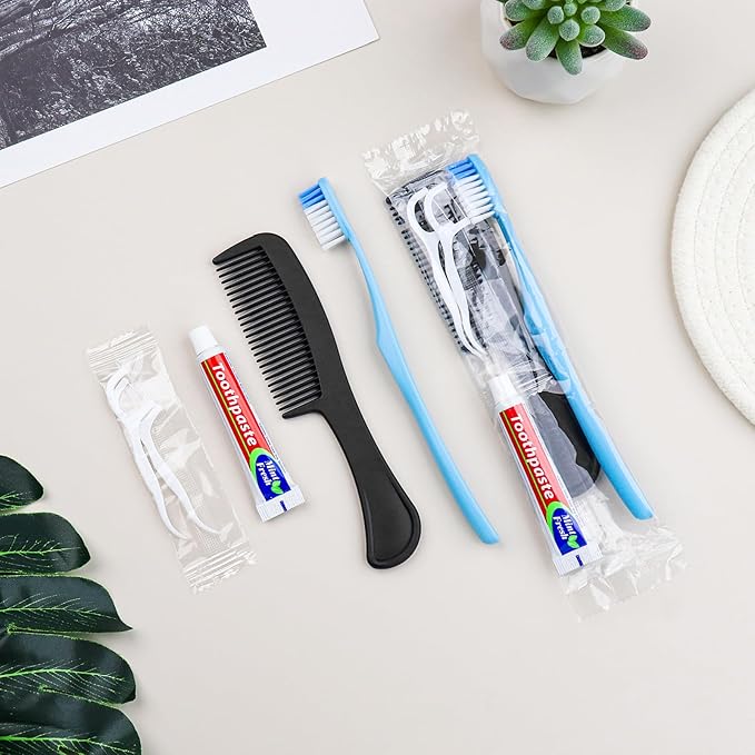 20 Sets Disposable Toothbrushes with Toothpaste Floss Comb Individually Wrapped, Disposable Toothbrush Bulk, 10g Toothpaste,Dental Floss,6in Comb Bulk Toothbrush Kit for Homeless,Airbnb,Hotel