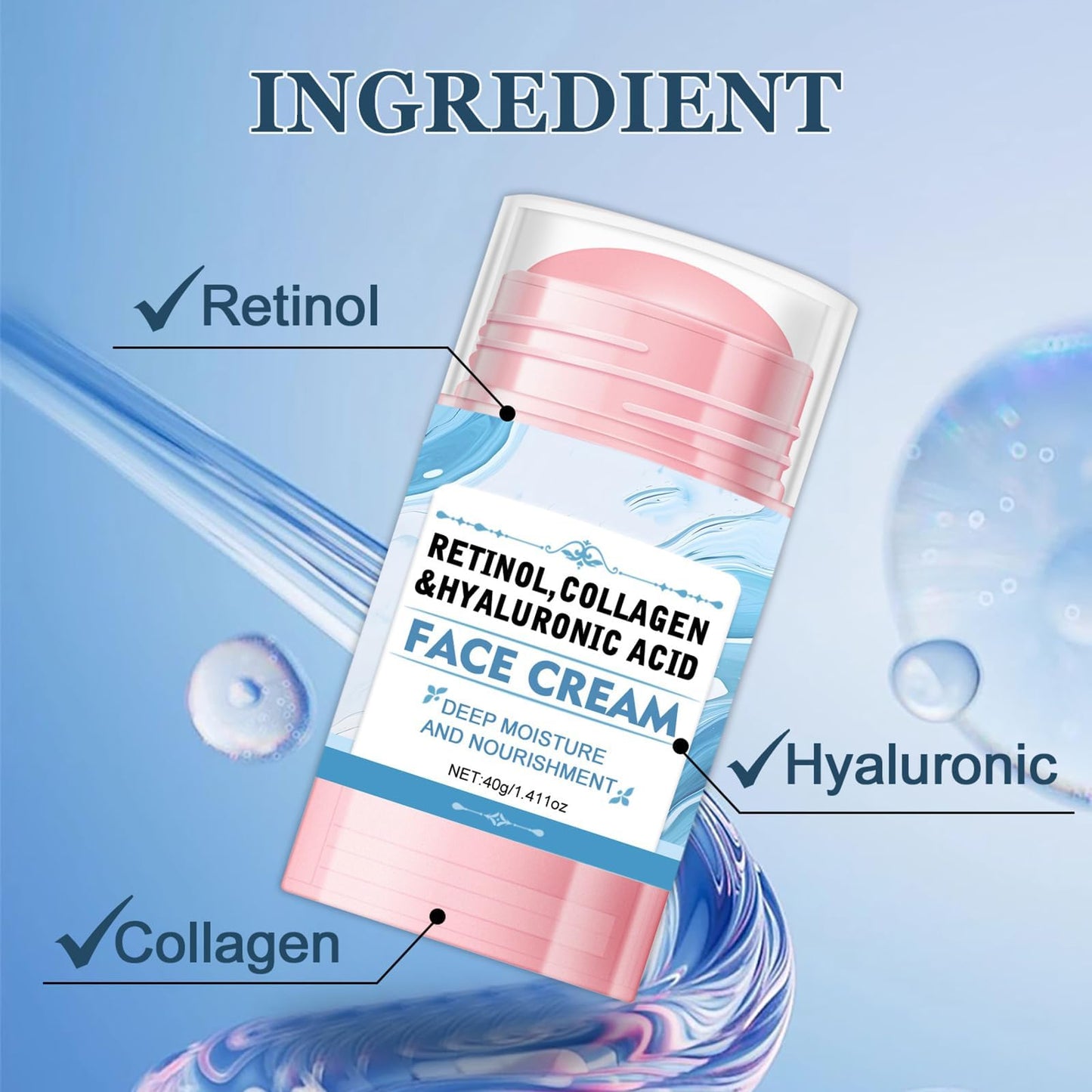 Face Balm Stick, Retinol Collagen Hydrating Moisturizer Stick with Hyaluronic Acid Face Cream for Women and Men Reduces Wrinkles & Enhances Elasticity Softer Smoother Skin,1.41 Oz
