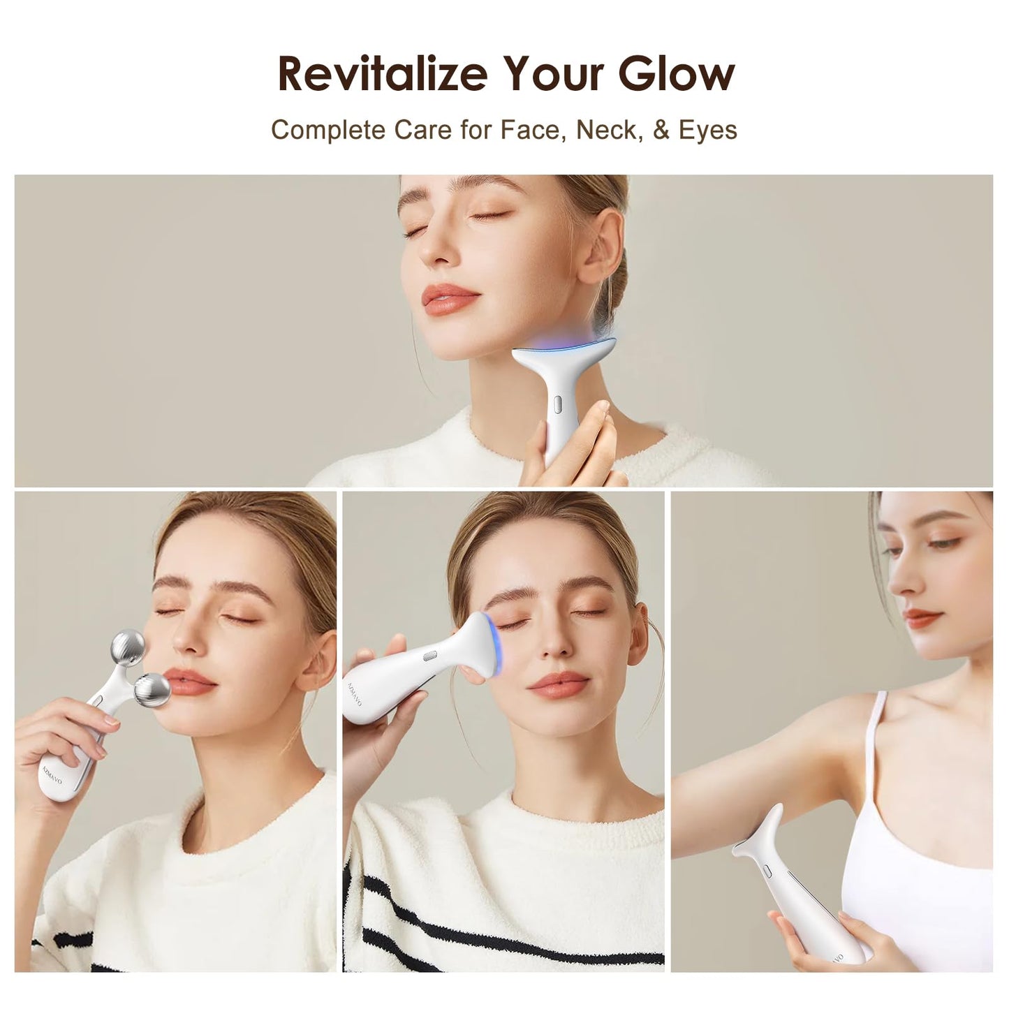 AZMAVO Multi-Functional Beauty Device - 4-in-1 Face, Neck, Eye & Body Massager | Red Light Therapy | Skin Lifting & Firming | Wrinkle & Dark Circle Reducer | Portable Face Sculpting Tool