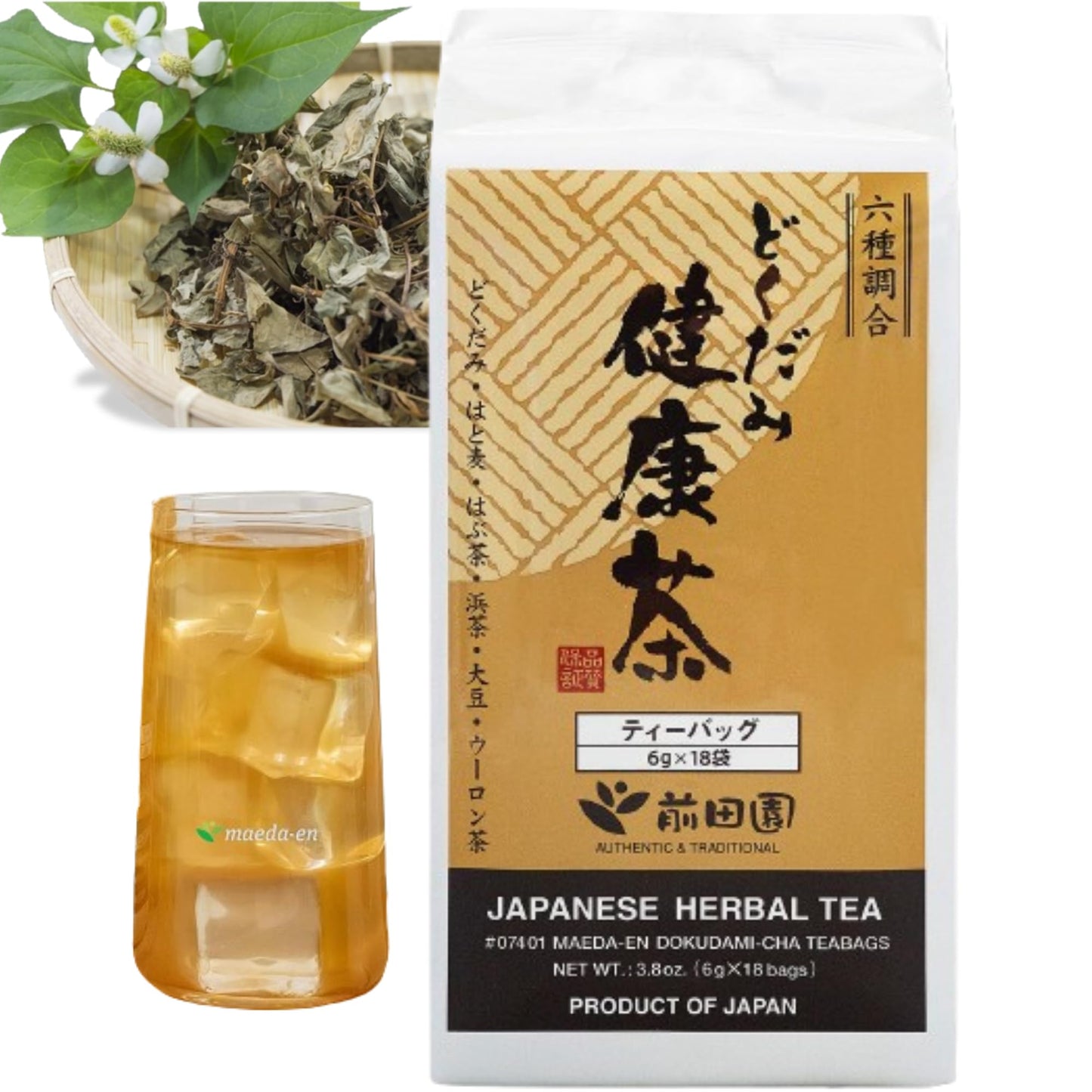 MAEDA-EN Dokudami-cha: Heartleaf Tea, Japanese Traditional Detox Herbal Tea 18 tea bags 07401 1pk