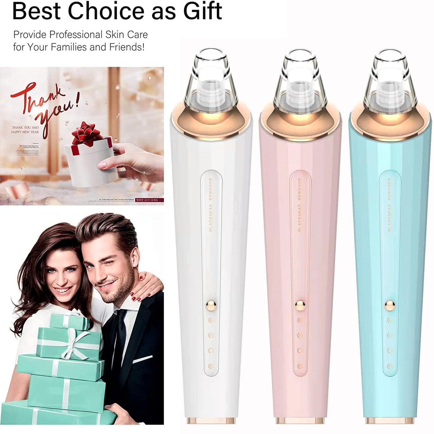 Blackhead Remover Pore Vacuum, Upgraded USB Rechargeable Facial Pore Cleaner Blackhead Removal Kit with 3 Suction Power,5 Probes Black Head Extractions Tool for Women & Men