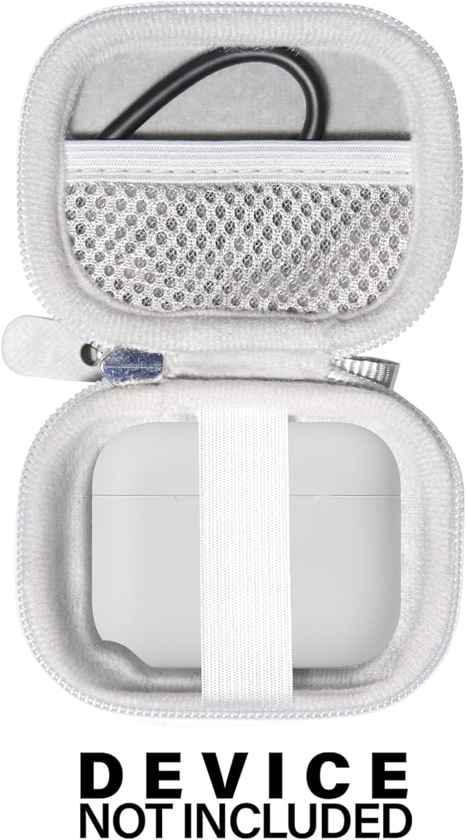 CaseSack Case for JLab Go Pop+,Go Air Pop, Air, Air Tones+/ Tones, JBuds Mini True Wireless Earbuds, Compact Organizer for The Charger case and Charger Cord (White)