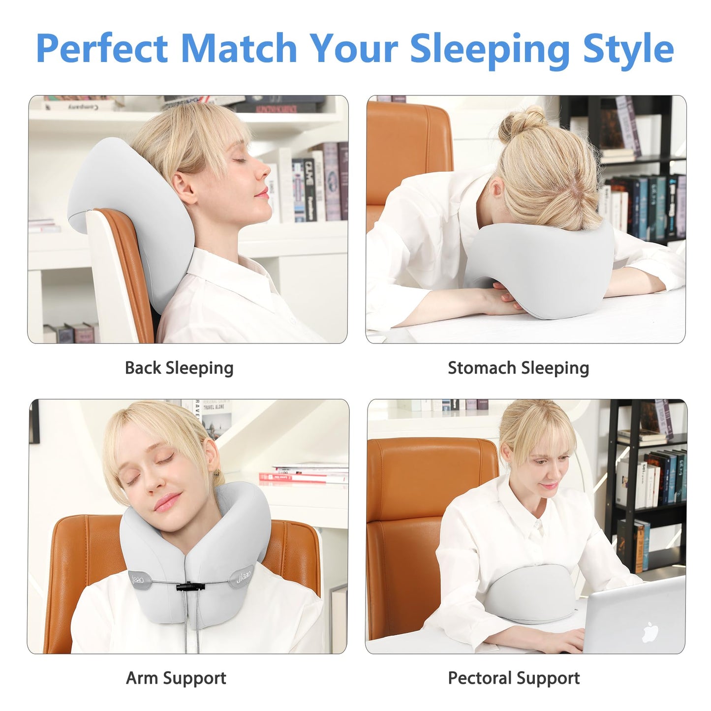 jiaao Travel Neck Pillow - Pain Relief & Comfortable Sleep on Cars, Trains & Planes - Memory Foam Advanced Neck Support for Long Flights, Eye Mask, Earplugs & Storage Bag