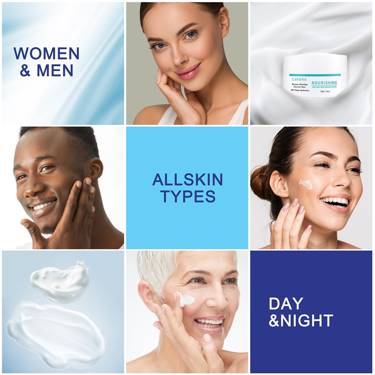 LAVONE Face Moisturizer Moisturizer Face Cream for Women and Men with Caffeine, Hyaluronic Acid, Vitamin E/C | Daily and Night Facial Moisturizer | For Dry, Oily, Sensitive, and Acne-Prone Skin