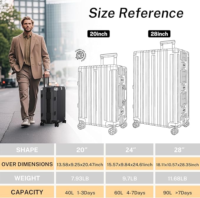 Krute Carry On Luggage 20 inch Aluminum Frame Suitcase with Spinner Wheels No Zipper Hardshell PC+ABS Luggages TSA Lock Zipperless Suitcases