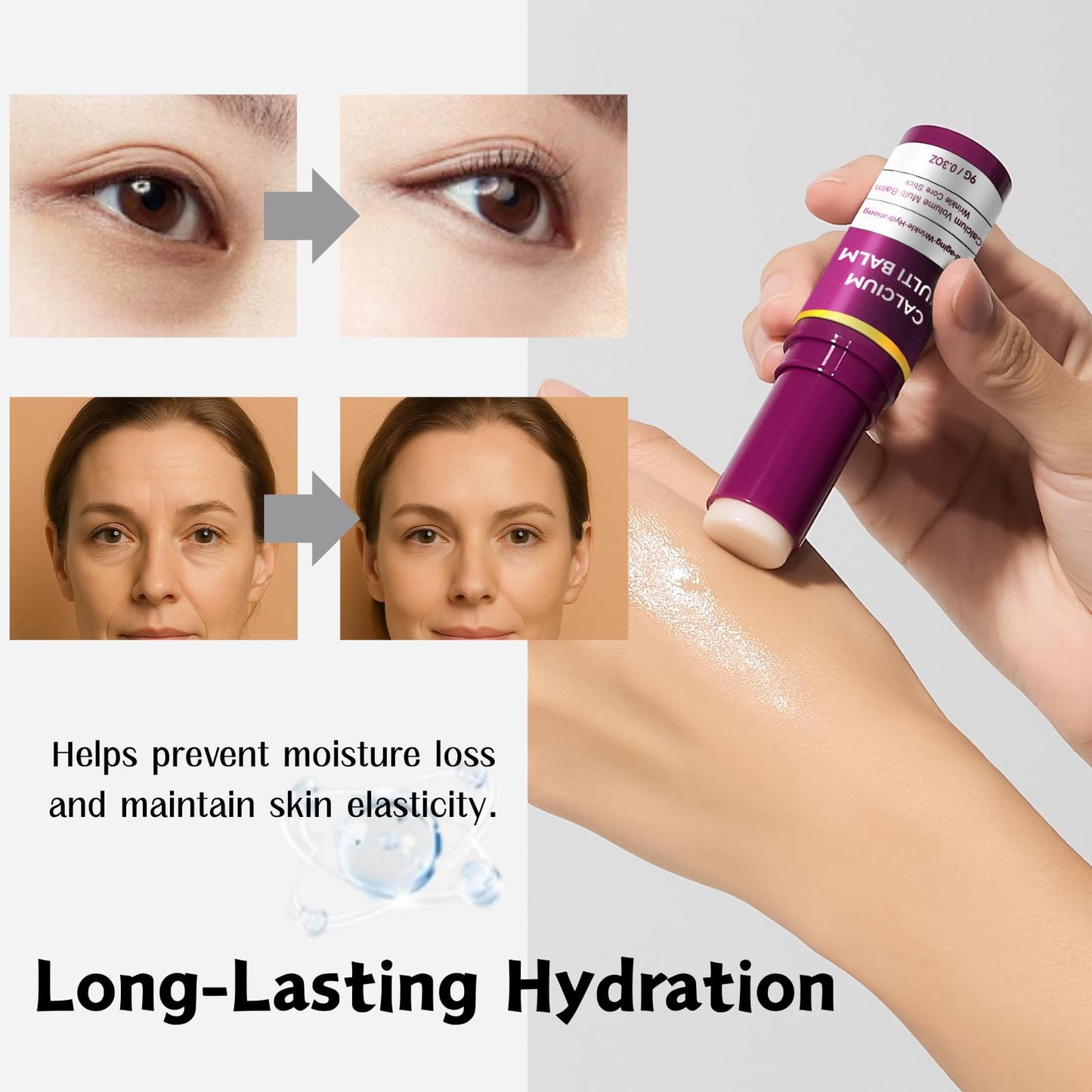 2Pcs Calcium Multi Balm, Wrinkle Core Stick, Korean Collagen Moisturing Stick, Collagen Anti Wrinkle, Moisturizing, Suitable For Eyes, Face, Neck.