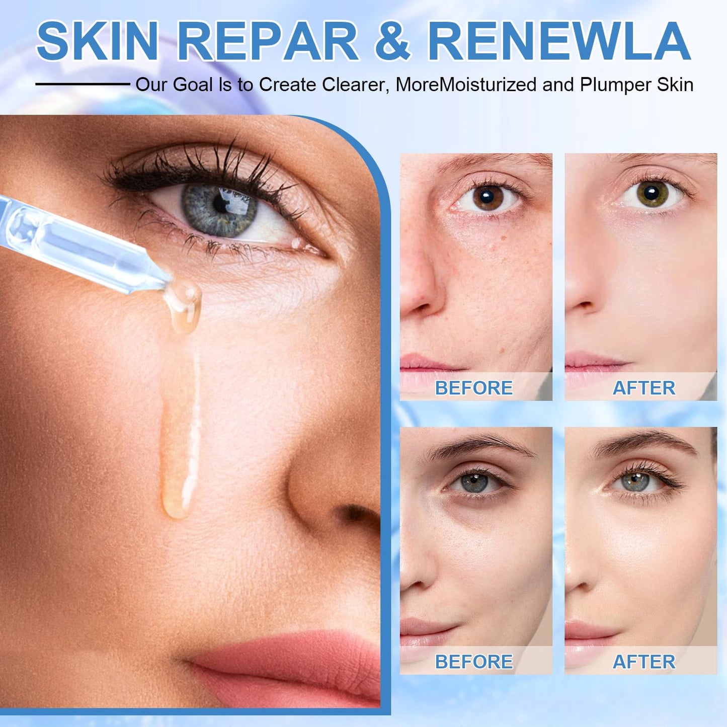 5% Hyaluronic Acid Deep Moisturising Serum, Facial Anti-Aging, Hyaluronic Acid Tube for Sensitive Skin, Pre-Makeup Hydration, Skin Repair Ultra-Moisturising Serum, 30 Vials