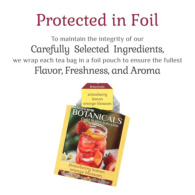 Bigelow Botanicals Cold Water Infusion Strawberry Lemon Orange Blossom Herbal Tea, Caffeine Free Tea with Strawberry, Lemon and Orange Flavor, 18 Count Box (Pack of 6), 108 Total Tea Bags