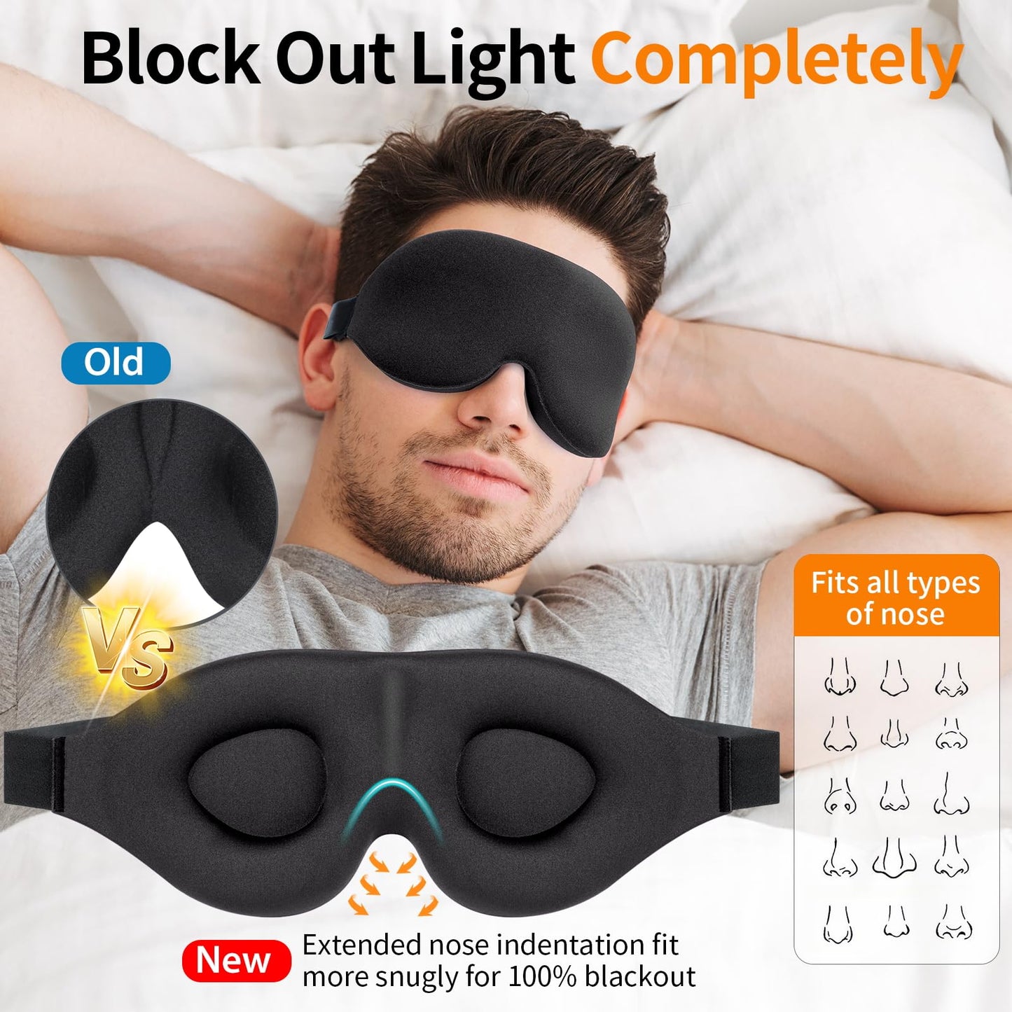 NEWVANGA Sleep Mask for Back and Side Sleeper, Block Out Light, Luxury Sleeping Eye Mask of 3D Night Blindfold, Zero Pressure Breathable Travel Eye Cover Black