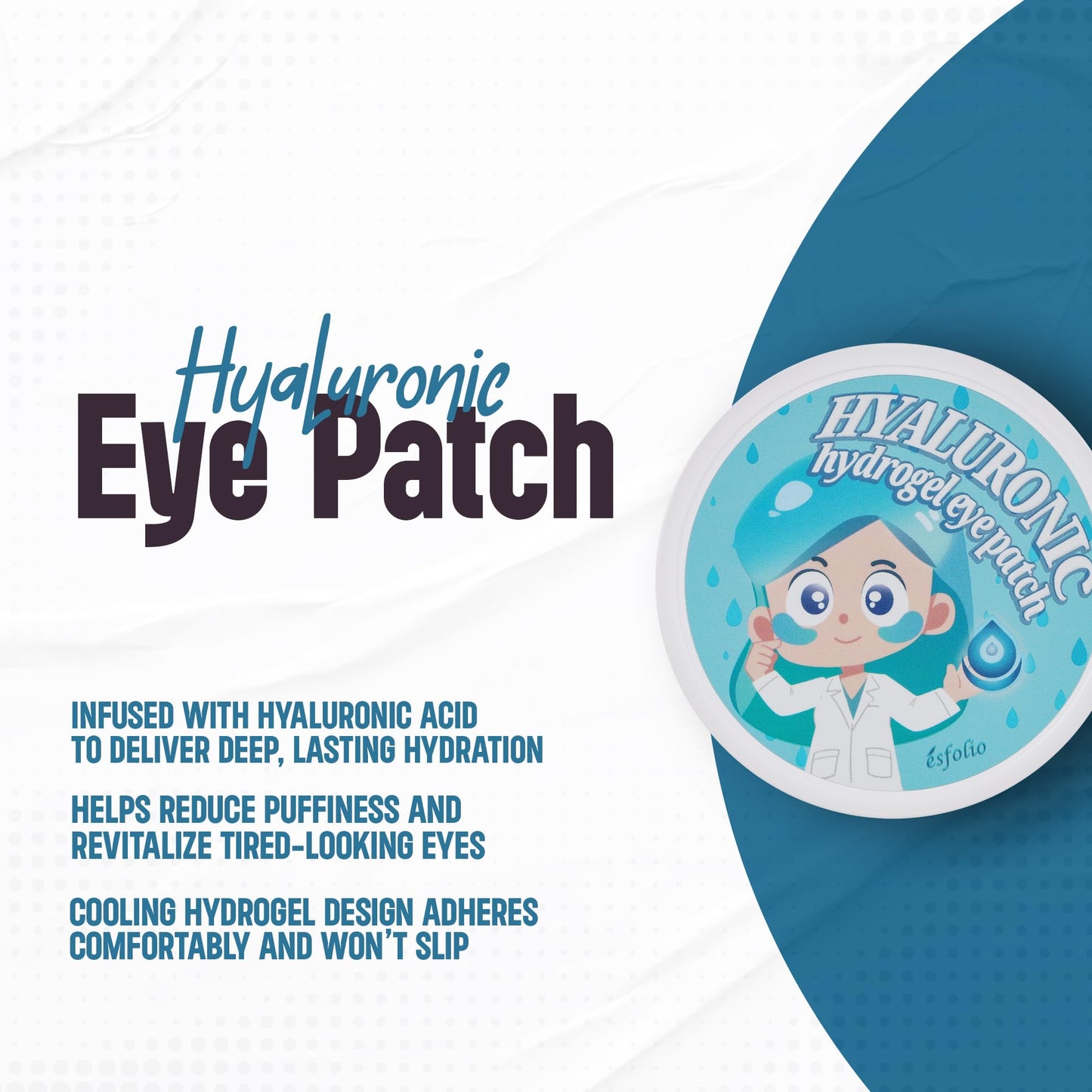 esfolio Hydrogel Eye Patch Hyaluronic 60 Patch – Under Eye Gel Patches for Puffiness and Tired Eyes – Soothing Cooling Care – Korean Skincare Eye Mask – Lightweight Hydration
