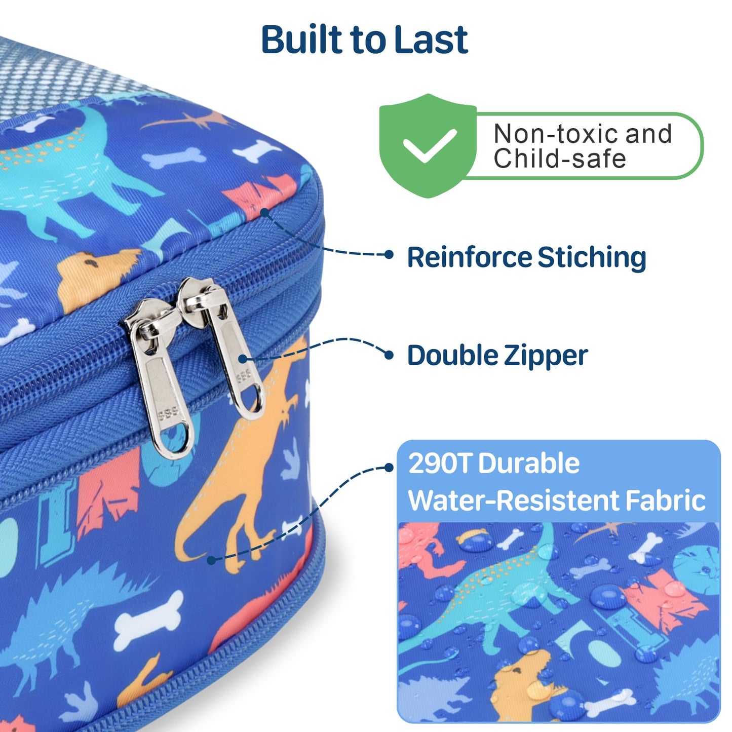 BrainyBees Kids Packing Cubes Compression - 4 Set Suitcase Organizers Bags for Travel and Backpack Luggage Organizer Set with Shoe Bag for Boys (Blue Dinosaur)