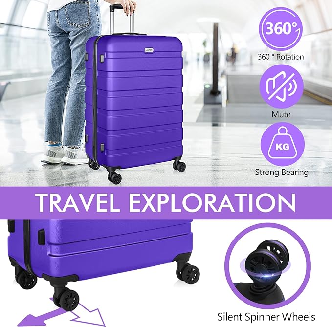 AnyZip Luggage PC ABS Hardside Lightweight Suitcase with 4 Universal Wheels TSA Lock Carry-On 20 Inch Violet Purple