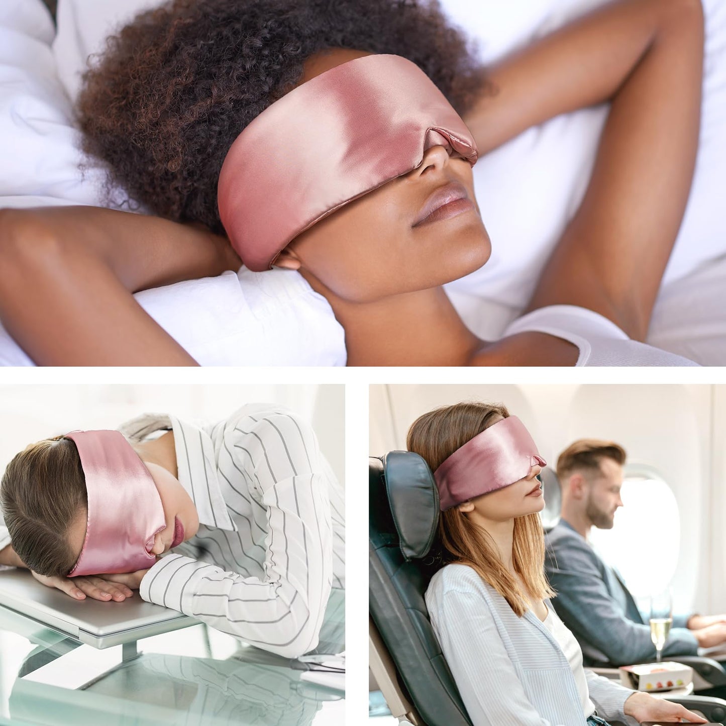 Umisleep Soft Sleep Mask, Blackout Eye Mask for Side Sleepers, Women Men Sleeping Mask, Anti-Wrinkle & Softer Than Real Mulberry Silk Eye Cover, Satin Blindfold with Adjustable Band, Pink