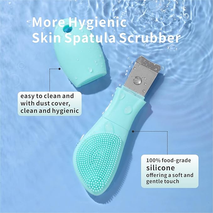 Blackhead Remover Tool,Silicone Face Scrubber, 2 in 1 Nose Scraper for Deep Cleansing,Skin Scrubber Face Spatula, Nose Blackhead Remover, Pore Cleaner Skin Care Tool for Men and Women (Light Blue)