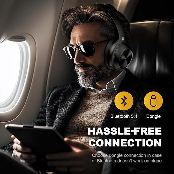 Calmbee Hybrid Active Noise Cancelling Headphones, Bluetooth 5.4 Headphones Wireless Over Ear with Mic for Clear Calls, Hi-Res Audio, 90H Playtime, Transparency, Deep Bass, Dongle Connect, Custom App