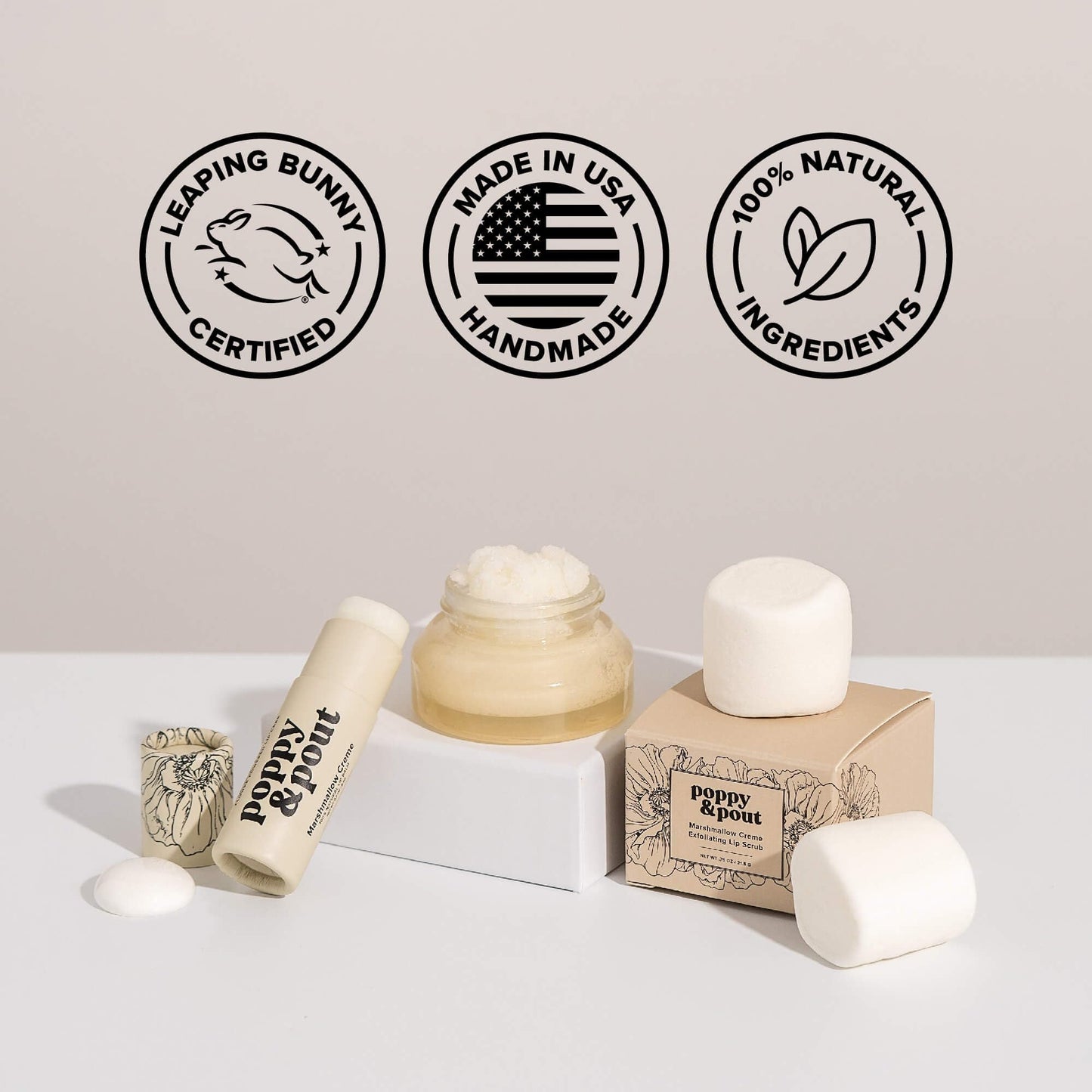 Poppy & Pout Marshmallow Creme Jumbo Lip Balm | All Natural Lip Balms & Moisturizers | Hydrates with Beeswax, Vitamin E, Organic Coconut Oil | Cruelty-Free | Lip Balm in Recyclable Cardboard Tube