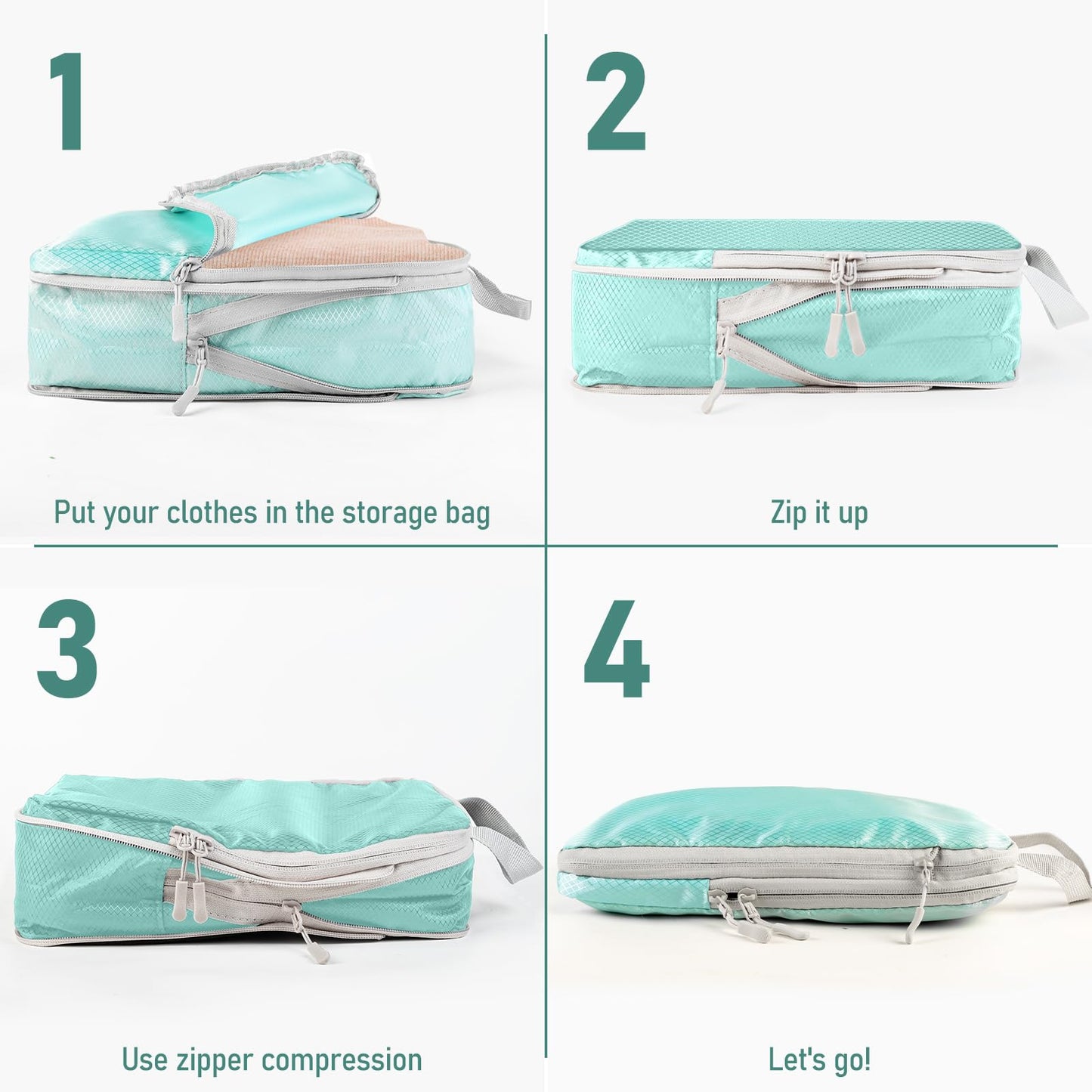 Compression Packing Cubes for Travel 4 Set Luggage Packing Organizer Bag Compressible Expandable Organizer Cubes For Carry On Luggage Suitcase Travel Essentials Accessories for Women Men