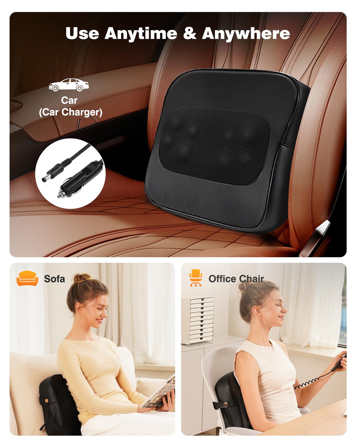 Back Massager with Heat-Shiatsu Neck Massagers Deep Tissue Kneading Massage Pillow for Lower Back Leg Shoulder-Lumbar Support Pillow for Office Chair, Gifts for Mom Dad Women Men