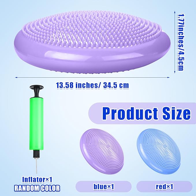 2 Pcs Wiggle Seat Inflated Wobble Cushion Flexible Balance Disc with Air Pump for Core Stability Strengthening Improving Posture Physical Exercise