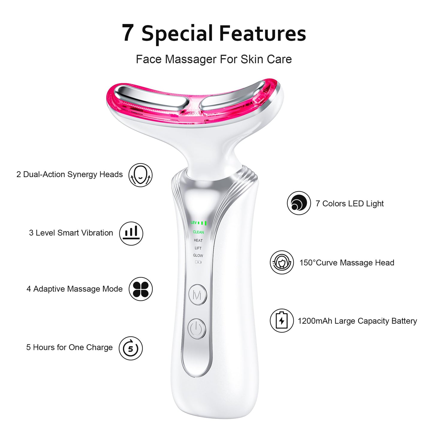 7 in 1 Multifunctional Facial Massager, Red Light Therapy for Face with 7 Modes, Face Lift Device, Portable Facial Massager for Wrinkles,Neck&Skin Care-White