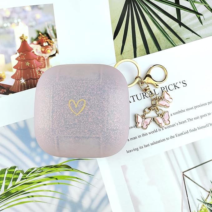 Compatible with Powerbeats Pro, Soft Silicone Case with Gold Heart Pattern for Powerbeats Pro Case with Cute Butterfly Keychain for Girls Women (Rose Gold)