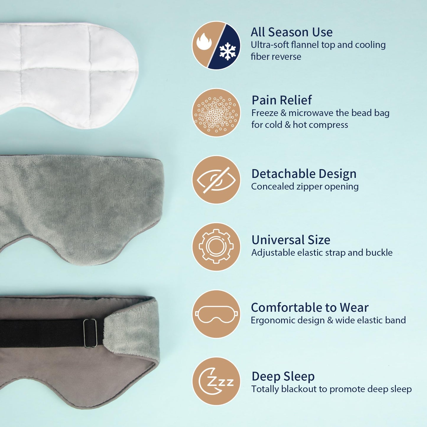 Mr. Sandman Weighted Eye Mask for Sleeping, Blackout Sleep Mask, Reversible Cool & Cozy Compress for Dry Eyes, Headache Migraine Relief, Eye Cover for Travel, Gifts for Women & Men, 0.5 lb, Grey