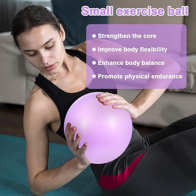 2 Pcs Pilates Ball 9 Inch Small Exercise Mini Soft Workout Yoga Ball Squishy Exercise Barre Yoga Balls for Home Gym Pilates Core Training Workout Balance Stability with Inflatable Straw