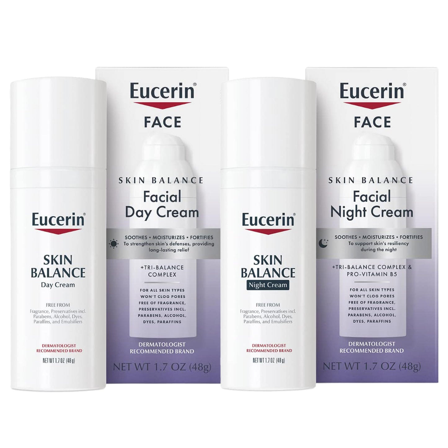 Eucerin Skin Balance Skin Care Set, Fragrance Free, Sensitive Skin Face Moisturizer with Tri-Balance Complex, Facial Day Cream, 1.7 Oz Bottle + Facial Night Cream with Provitamin B5, 1.7 Oz Bottle