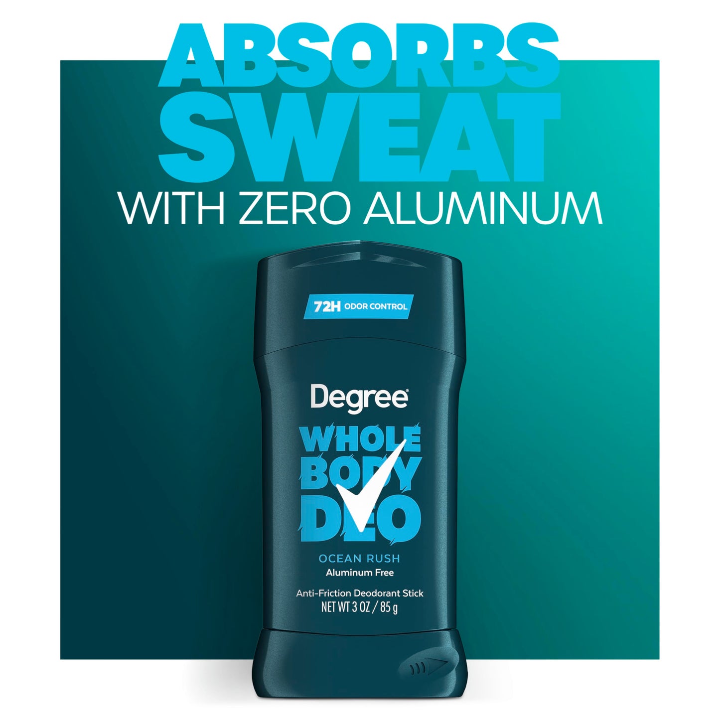 Degree Men Whole Body Deodorant Stick, Ocean Rush Scent, Glides on Clear + Absorbs Sweat, Aluminum Free 72H Odor Protection 3 oz