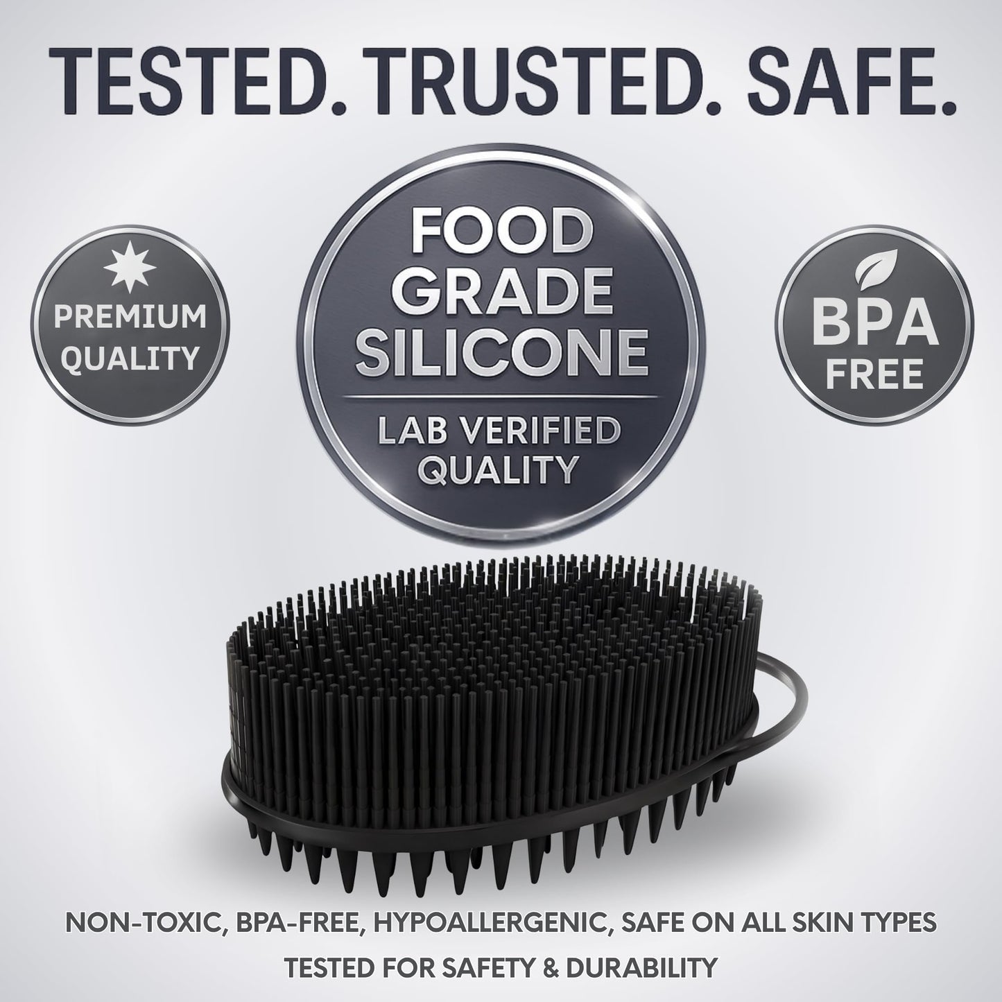 Avilana Silicone Body Scrubber – Gentle Shower Brush & Loofah Alternative- Food Grade & Lab Tested – Fast-Drying, Hygienic, BPA-Free Silicone Body Gentle Exfoliator (Black, Scalp)