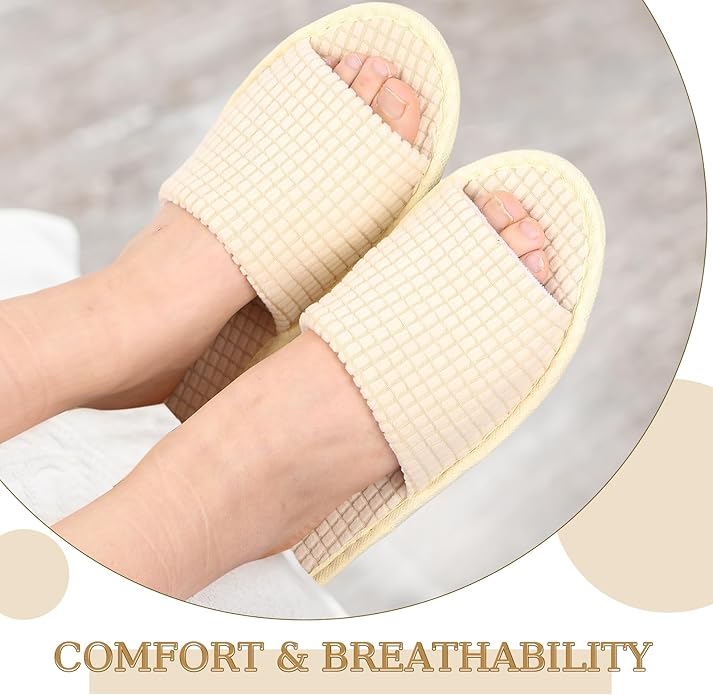 12 Pairs Disposable Slippers for Guests Open Toe Spa Slippers Bulk Disposable Sandals Soft Fleece for Man Women Spa Hotel Wedding Shoeless Home