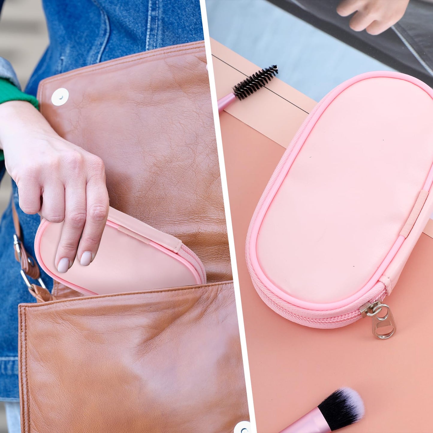 10 Pcs Easy-Taken Travel Makeup Brushes Mini Makeup Brush Set Portable Travel Brush Set with Pack Suitable for Foundation Eye Shadow Lipstick Concealer Highlighting Shadow Contour Blush (Pink)