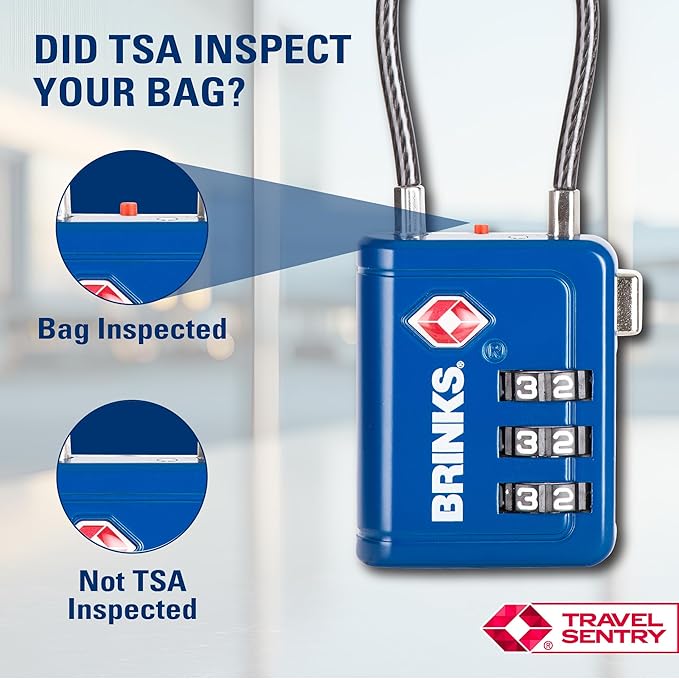 Brinks TSA Accepted Indicator Luggage Lock, Ressetable Combination, New More Secure TSA008 Key, 2 Pack (2, Blue, 2.5" Shackle)