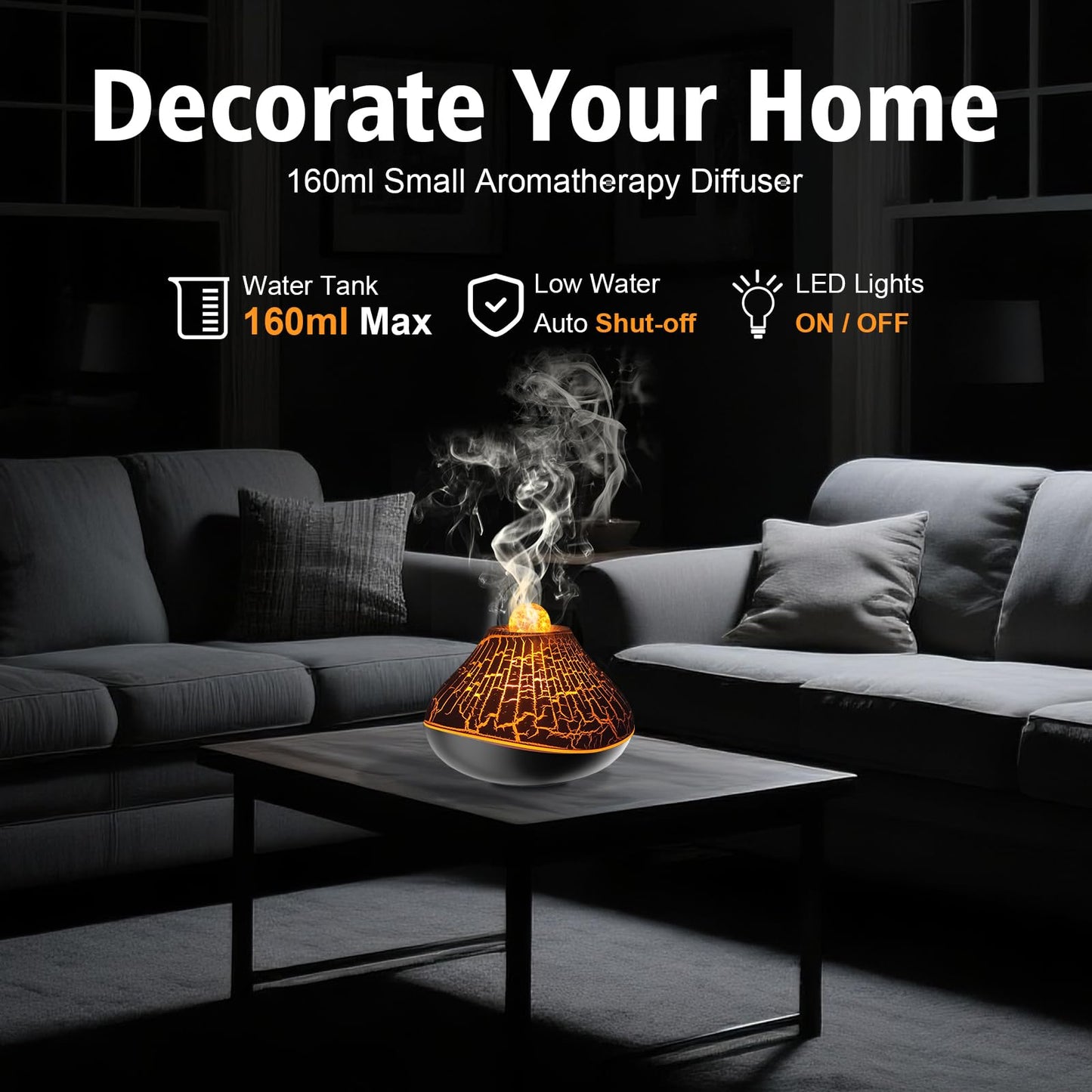 Essential Oil Diffusers for Home, 160ml Small Aromatherapy Diffuser with Auto Shut-Off Home Fragrance Aroma Diffuser with 7 LED Color Night Light Mini Humidifiers for Bedroom