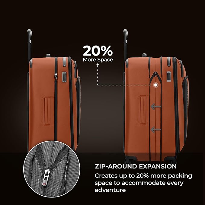 Briggs & Riley 29" Large Expandable Spinner - Checked Luggage for Travel, Suitcases with Wheels, Softside Rolling Bag for Men & Women - ZDX Collection, Canyon