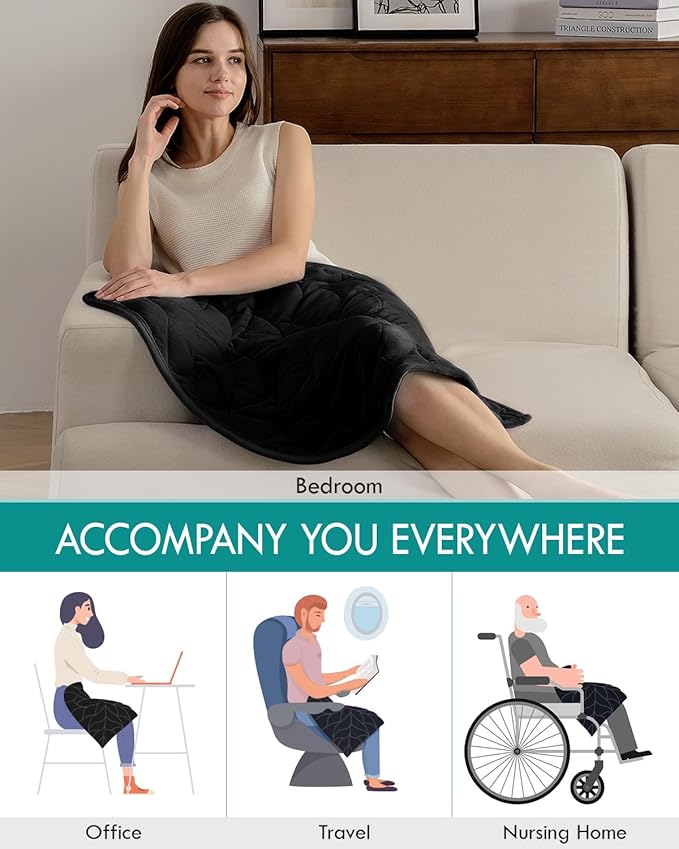 Kaisa Weighted Blanket for Adults (5 lbs, 23" x 29"), Soft Weighted Lap Blanket Machine Washable, Small Heavy Blankets with Glass Beads for Travel & Sleep,Black