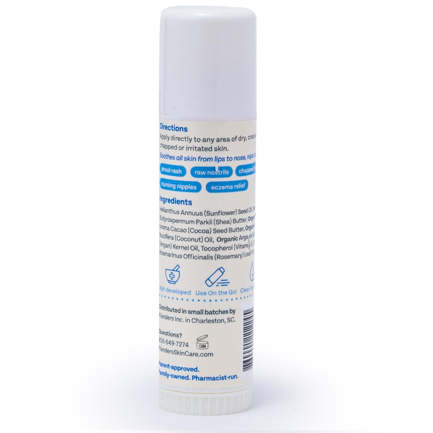 Flanders Healing Balm Stick - Safe for All Ages, Irritated Skin & Lips, Nipple Balm, Drool Rash, Raw Cuticles, Windburned Cheeks, Nostrils, Unscented (3 Pack of .5oz Sticks)