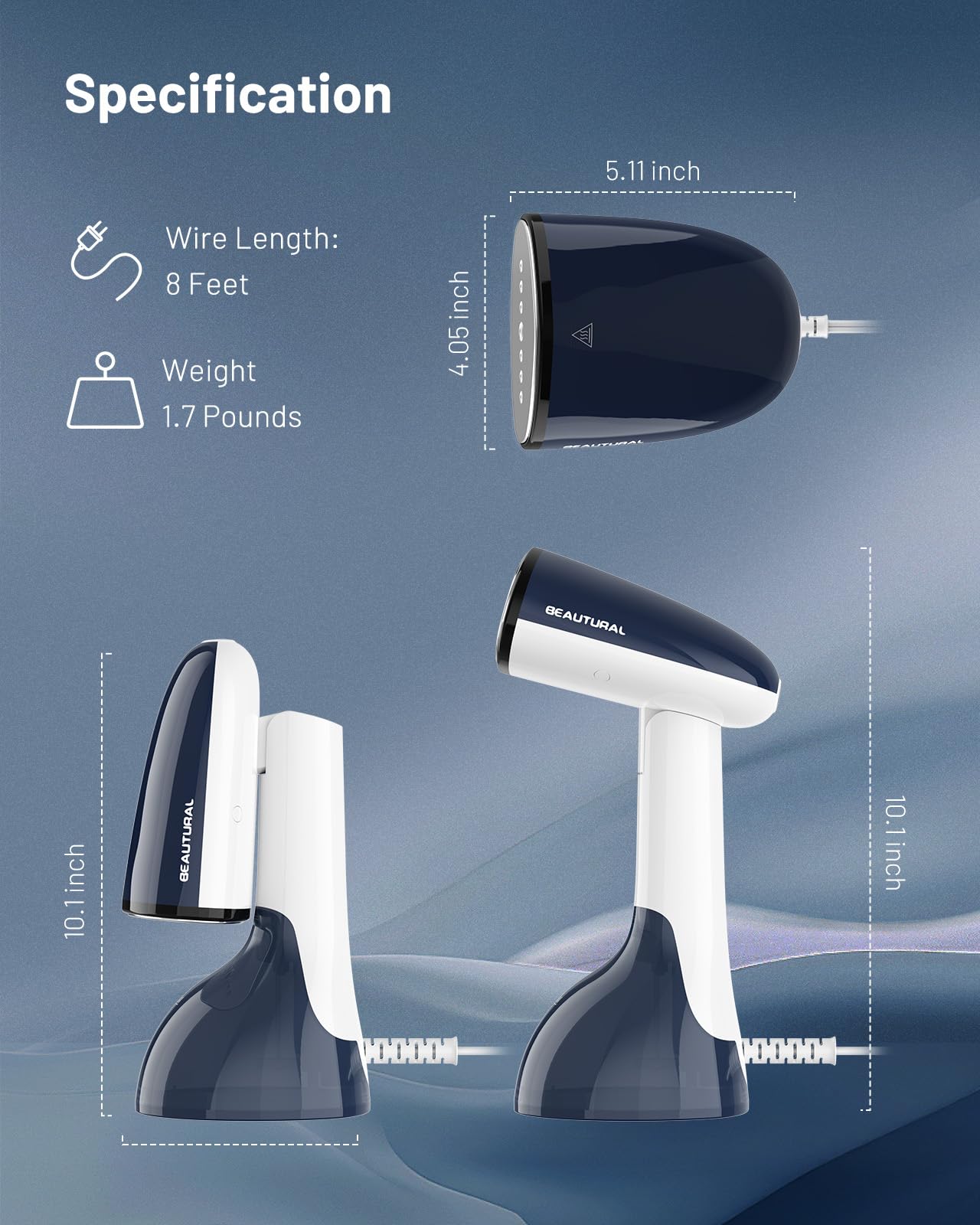 BEAUTURAL Steamer for Clothes, Portable Handheld Garment Fabric Wrinkles Remover, Aluminun Heating Plate, 35-Second Fast Heat-up, Large Detachable Water Tank (Only for 120V)