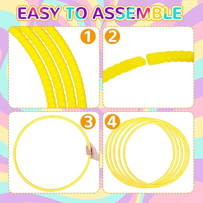 2 Pcs Toy Hoop Exercise Hoop Detachable Adjustable Plastic Toy Ring Playground Equipment for School Colored Circles Exercise Ring for Teens Dog Agility Equipment(Yellow,26 Inch)