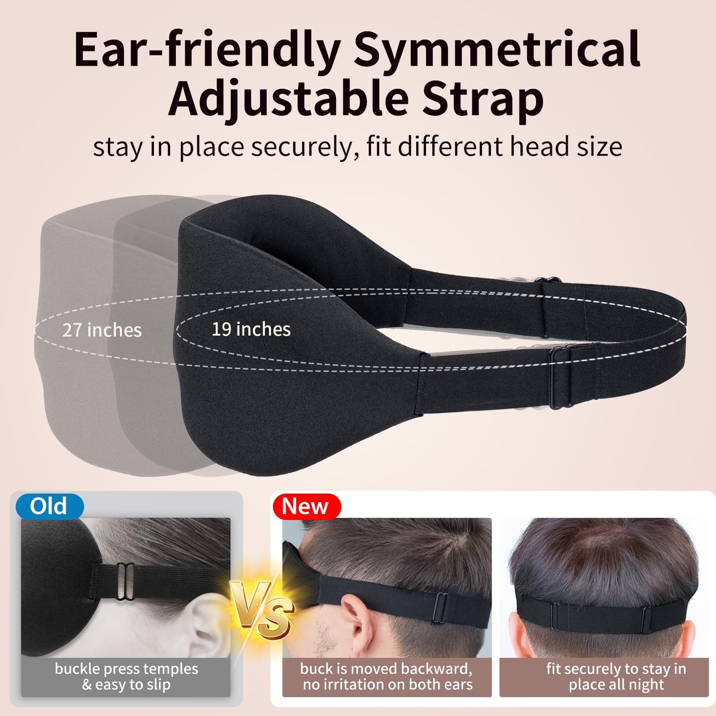 NEWVANGA Sleep Mask for Back and Side Sleeper, Block Out Light, Luxury Sleeping Eye Mask of 3D Night Blindfold, Zero Pressure Breathable Travel Eye Cover Black