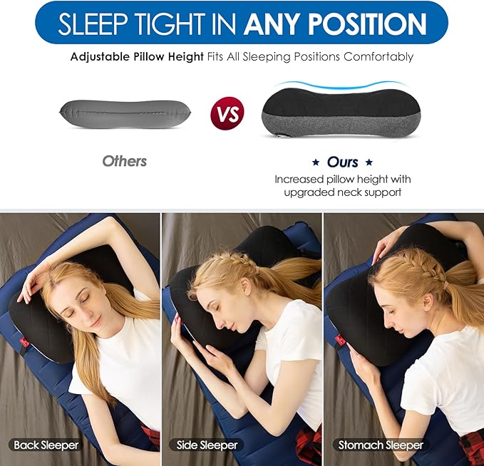 Hikenture Camping Pillow with Removable Cover - Ultralight Inflatable Pillow for Neck Lumbar Support - Upgrade Backpacking Pillow - Washable Travel Air Pillows for Camping, Hiking, Backpacking