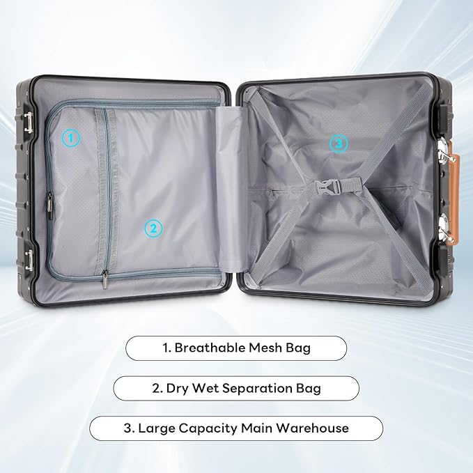 18 Inch Carry On Luggage Suitcase Locks TSA Approved Hardside Lightweight Suitcase with Cup Holder TSA Lock Carry On Luggage with USB Port Phone Holder Suitcases with 360° 8 Double Spinner Wheels