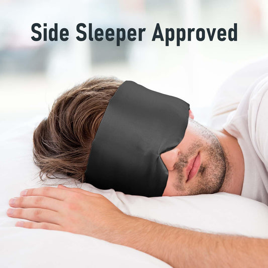 SOLZEK Nature Silk Sleeping Mask Soft Featherweight Eye Mask Large Wrap-Around Blindfold with Adjustable Velcro Blackout for Wild Sleeper Nose Cut (Black)