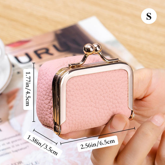 Genuine Leather Mini Jewelry Box - Vintage-Inspired Travel Jewelry Organizer with Kiss Lock, Compact Ring Box for Women, Perfect for Earrings, Rings, Necklaces, Bracelets - Ideal Gift for Her (Black)