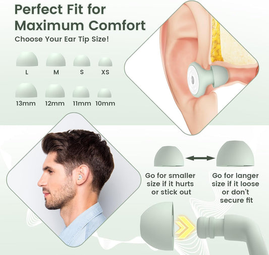 Ear Plugs for Sleeping Noise Cancelling -30dB, Reusable Silicone Earplugs for Noise Reduction, Hearing Protection Ear Plugs with 8 Eartips and Carrying Case